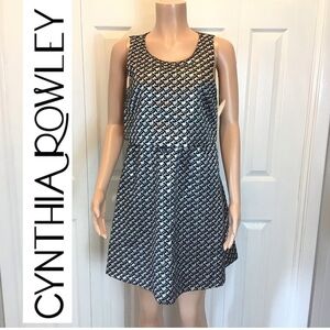 NWOT Cynthia Rowley Black & Silver Metallic Sleeveless Popover Dress Size 8